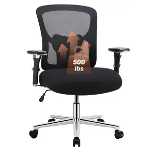 Big and Tall Office Desk Chair with Lumbar Support, 500lbs Heavy Duty Mesh Ergonomic Computer Chair with Arm and Wide Comfy Seat, Wheels for Adult