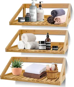 Bamboo 3-Piece Wall Mounted Floating Shelves for Bedroom, Living Room, and Kitchen - Multicolor Decor, Wall Storage Organizer