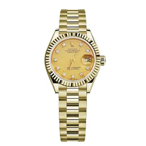 Rolex Lady-Datejust 26 69178 Automatic 18K Yellow Gold Fluted Bezel Champagne Factory Diamond Dial President Bracelet Watch WHP042468