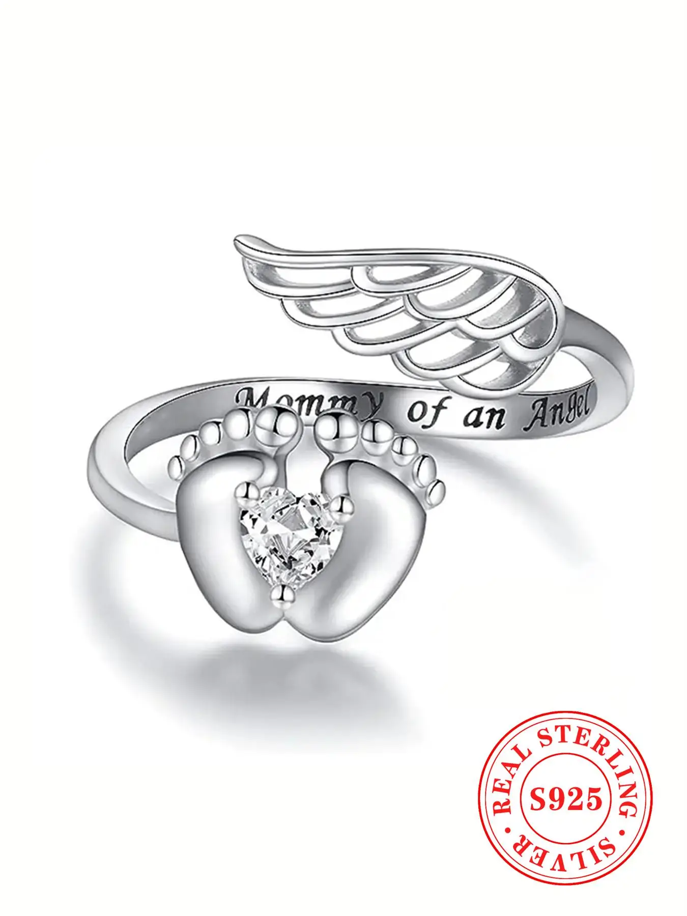 S925 Sterling Silver Women's Elegant Baby Foot & Wing Design Ring, Exquisite Trendy Promise Ring, Fashionable Jewelry for Women As Gift