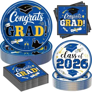 180Pcs 2026 Graduation Party Plates and Napkins, Graduation Party Supplies Includes Blue Disposable Paper Plates and Cocktail Napkins Set for Congrats Grad Party Decorations, Serves 60