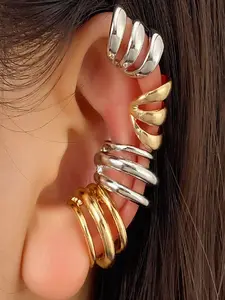 Vintage Multi-Layer Metal Ear Cuffs, No Piercing Required, Eco-Friendly Material, Perfect for Daily Wear & Parties, Shining Stackable Earrings