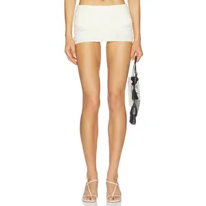 Montce x Elsa Hosk Ruched Micro Skirt in Cream Silkie