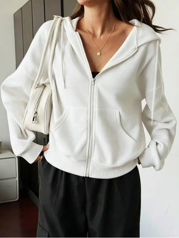 Women's Fashion Sports Casual Outdoor Fitness Running Hooded Jacket (Spring/Autumn), Solid Color Hooded Long Sleeve Drawstring Windproof Outdoor Fitness Sports Fashion Sweatshirt