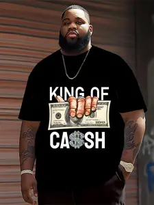 Men's Plus Size T-Shirt King of Cash Print, Soft Breathable Fabric, All-Season Comfort, Fashion New Trend Casual Top