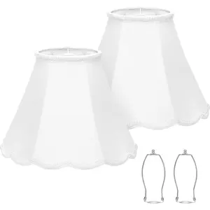 Scalloped Lamp Shades Set of 2 White Lamp Shade with Petal Edge Braid 6.1"Top x 13"Bottom x 9.6"High Bell Lamp Shades for Table Lamps Floor Lamps Spider Harp Holders Included Easy Assembly