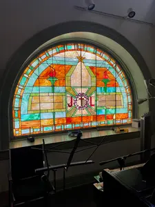 Antique Tiffany Style Salvaged Stained Glass Arch Semi Circle Window