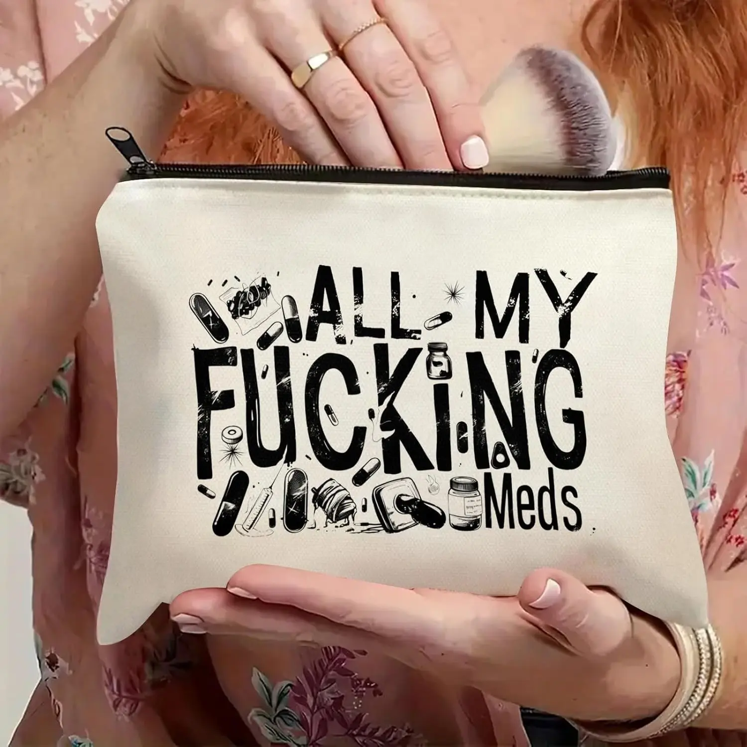 Funny 'All My Fucking Meds' Canvas Pill Organizer - Reusable, Zippered Medicine Bag for Travel & Cosmetics, Travel Essentials, Travel Accessory - Perfect Gift for Women on Birthdays & Christmas