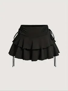 Summer High Waist A-Line Skirt with Side Ruffles, Cute Bow Design, Knee-Length Casual Dress for Women, Perfect for Daily Wear