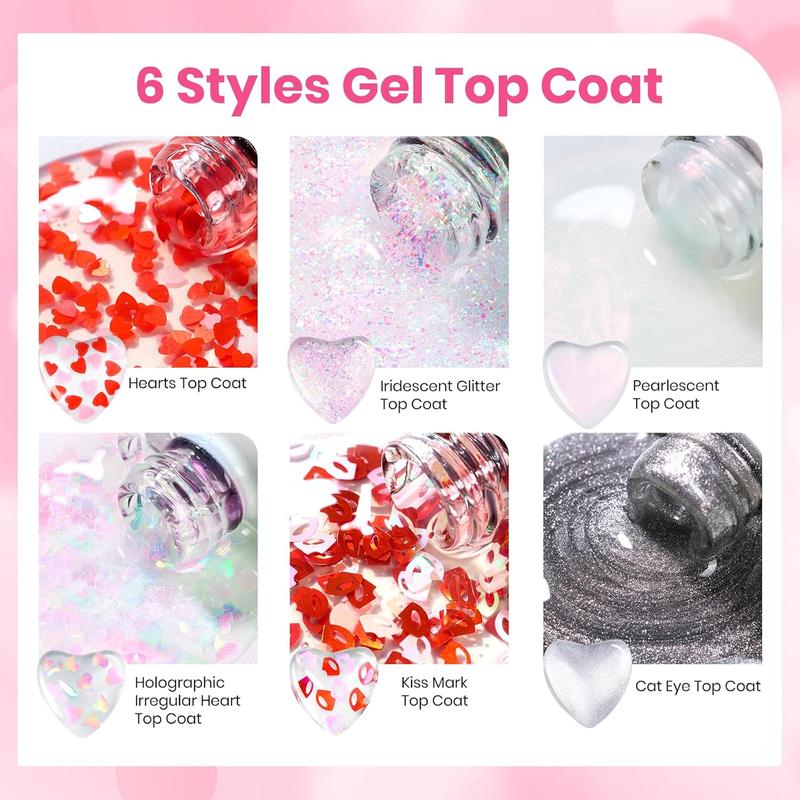Beetles Valentine's Glitter Gel Top Coat Set, Clear Pink Color High Shine, Drying, Manicure Essentials EasterNail Designs SpringNail VacationNail FestivalNail GraduationNail  newyearnewme valentinesday