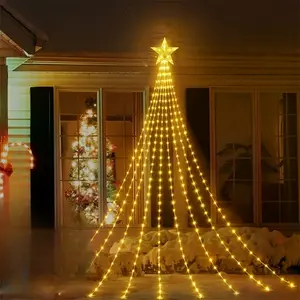 1 LED Christmas String Light with Star Tree Topper - 200 Warm White LEDs USB Powered Indoor Outdoor Waterfall Tree Light 8 Modes 2m Power Cord for Xmas Halloween Home Decor