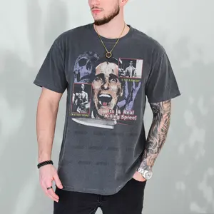 American Movie Graphic T-Shirt, Retro Psycho Horror Movie Bootleg Shirt, Christian Bale Patrick Bateman Streetwear Tee Memorabilia