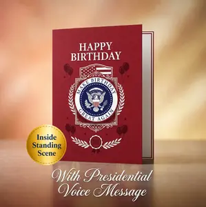 Funny Presidential Birthday Talking Card with Voice Message, 5x7 Red Greeting Card with Envelope, Upright Inside