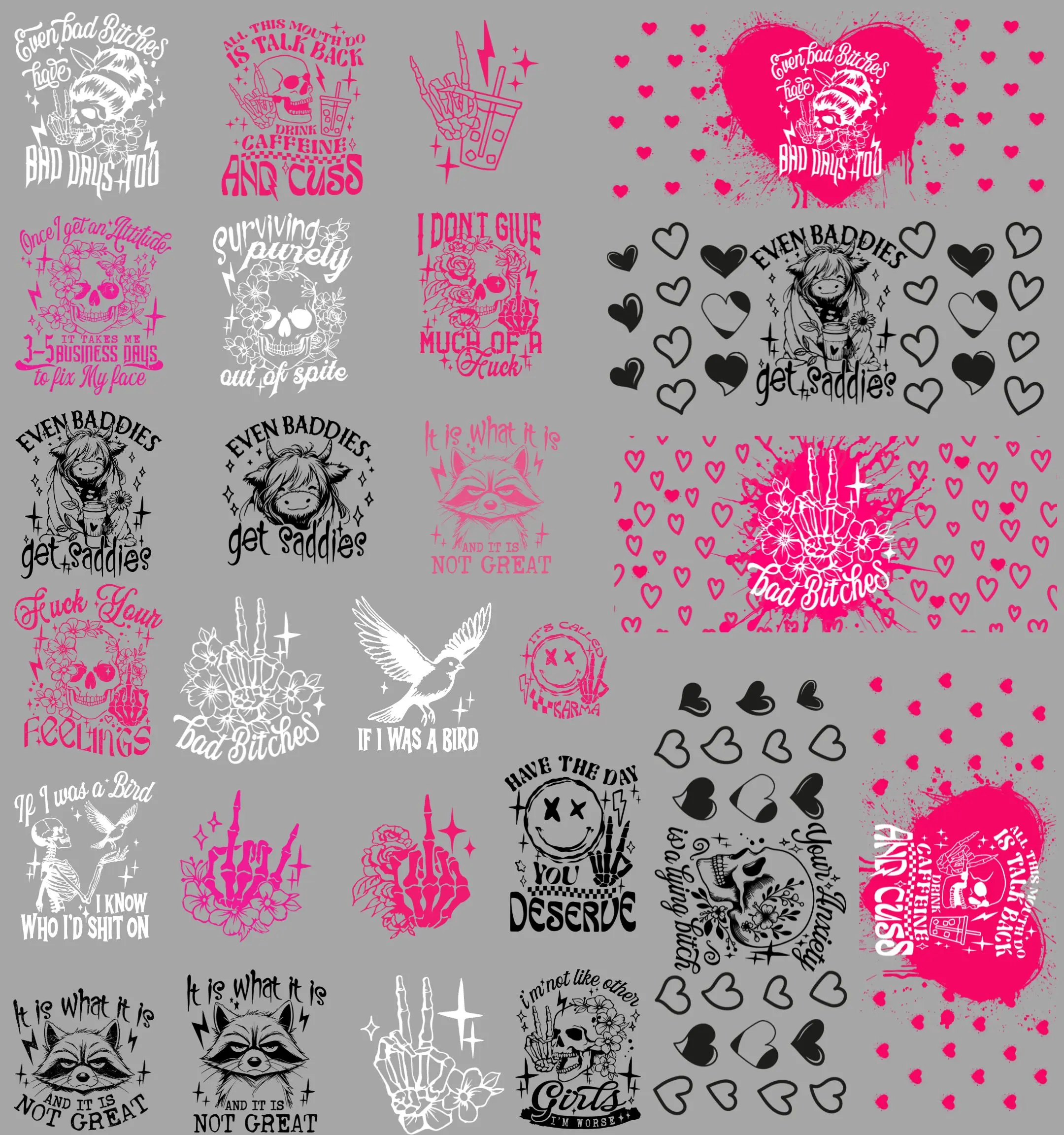 BaddieUV DTF Transfers Gang Sheet 22” wide x 24” long DIY UV Direct to Film Transfers