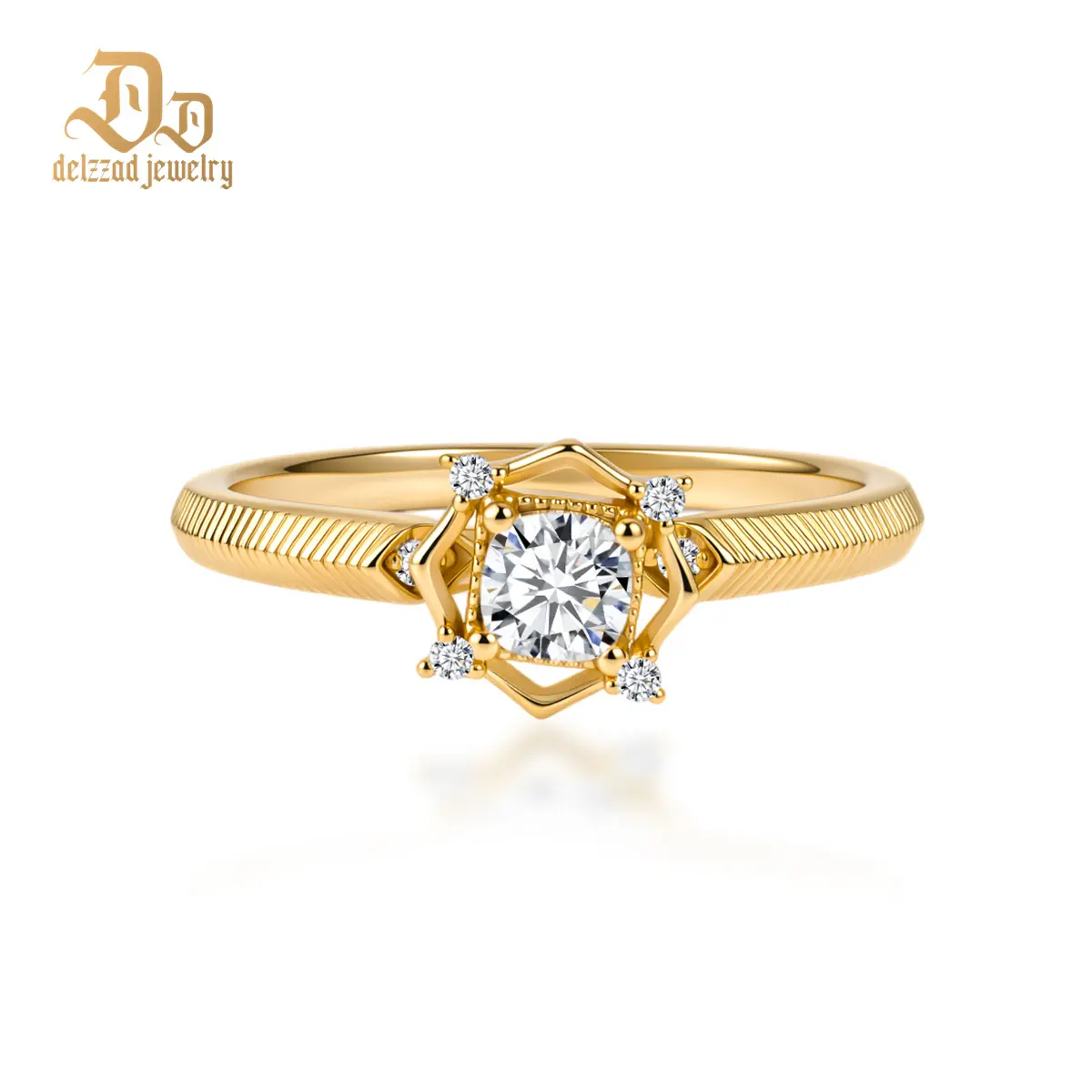 Delzzad 0.3ct The Gilded Lyric Ring Vintage Engagement Ring VVS Synthetic Moissanite Ring Jewelry S925 Band Perfect Birthday Engagement Wedding Anniversary Christmas Valentine's Day Mother's Day Gift