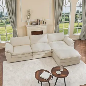 The modern 118-inch L-shaped modular  offers a comfortable and non-rigid combined design for the living room, and it doesn't require assembly.     stylish furniture holiday Flannelette Corner Sofa Velvet couch cloud white shape Chenille