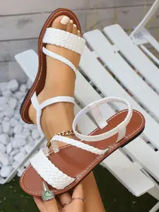 Women's Flat Sandals Boho Style PU Material Solid Color Design Comfortable Lightweight Ideal for Daily Wear & Travel