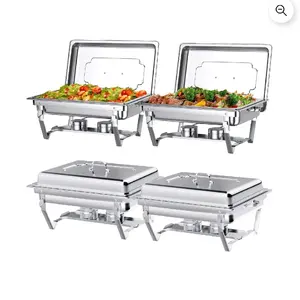 4-Pack 8QT Stainless Steel Chafing Dish Buffet Set, Chafers and Buffet Warmers for Parties, Weddings, Camping