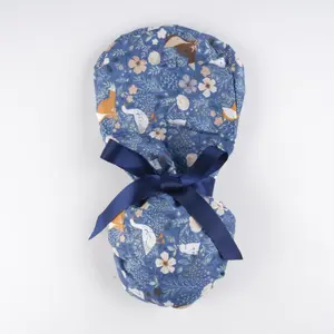 Floral Animals Ponytail Scrub Cap: Navy Blue Medical Headwear, Healthcare Worker Protect Hair,Gifts for her