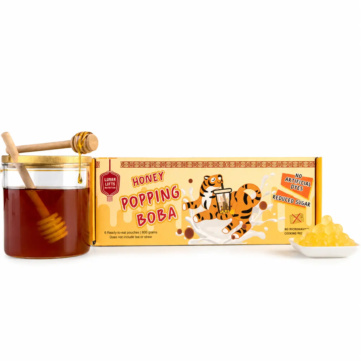 Honey Popping Boba Tapioca Pearl Drink, Low-Calories Meal Replacement Beverage