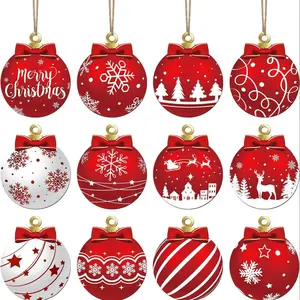 Christmas Ball Ornament, 12pcs/set Wooden Hanging Ornament, Ball Shape Pendant for Xmas Home Indoor Decorations