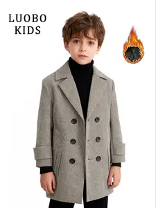 【LUOBOKIDS】Thickened Boys' Flannel Lined, Suitable for Children with Heights of 90-160cm, Western College Style Coat, Winter Warmth Jacket, Thick Heavy Coats