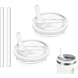 2 Pack 30 oz Tumbler Flip Straw Lid Replacement Compatible for  Quencher, Leak Proof Lid Replacement for 30 OZ  H2.0 FlowState Tumbler,Spill Proof Splash  (White)