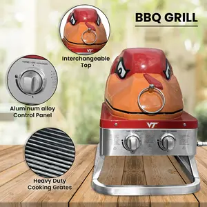 Virginia Tech Hokie Stainless Steel BBQ Grill - Interchangeable Top, 16,000 BTU Portable Gas Grill for Football Fans and BBQ Lovers