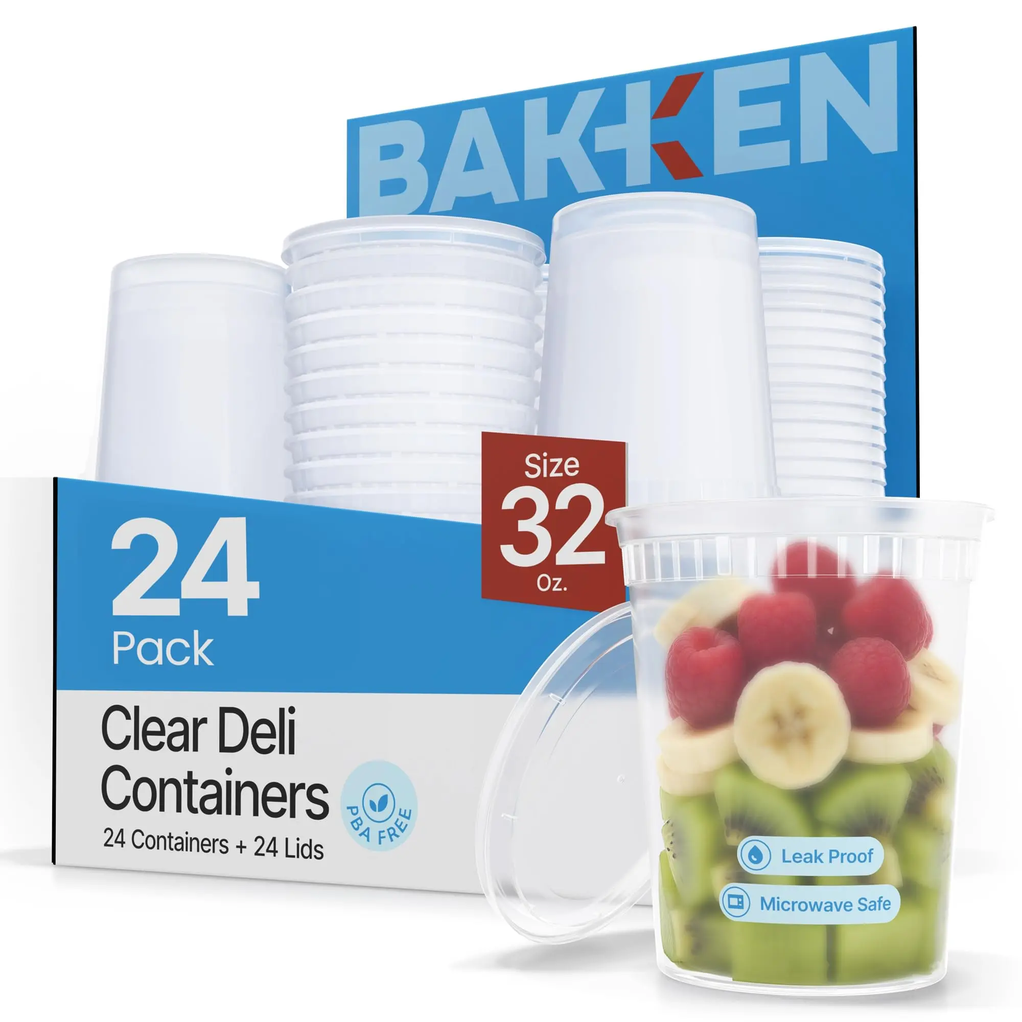 Plastic Deli Containers with Lids 32 oz (Pack of 24) – Leak-Proof, BPA-Free Food Storage Containers for Soup, Slime & Meal Prep, Stackable, Microwave, Dishwasher Safe, Reusable Clear Plastic, Airtight
