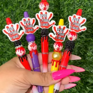 True Crime Themed Beaded Pens, Stylish Handcrafted Writing Tools for True Crime Enthusiasts
