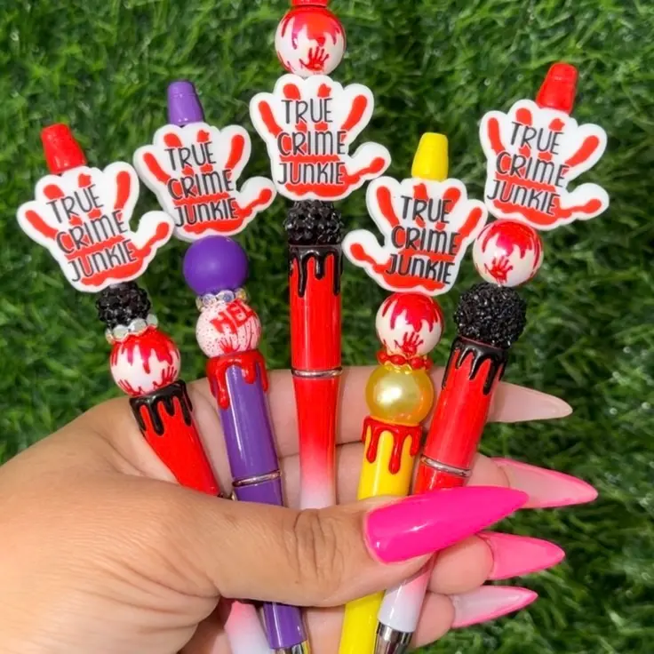 True Crime Themed Beaded Pens, Stylish Handcrafted Writing Tools for True Crime Enthusiasts