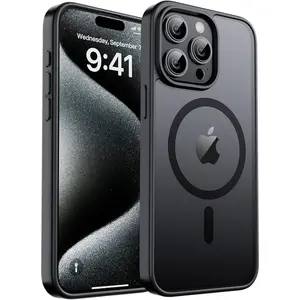 Magnetic for iPhone 15 Pro Max Case, [Compatible with MagSafe] [10 FT Military Grade Drop Protection] Slim Translucent Matte Shockproof Anti-Scratch Phone Case for Women and Men, Black