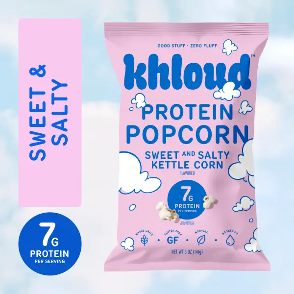 Sweet & Salty Kettle Corn Khloud Protein Popcorn by Khloe Kardashian | 7g of Protein Per Serving | No Seed Oils | Gluten-Free | Available in 4pk or 12pk