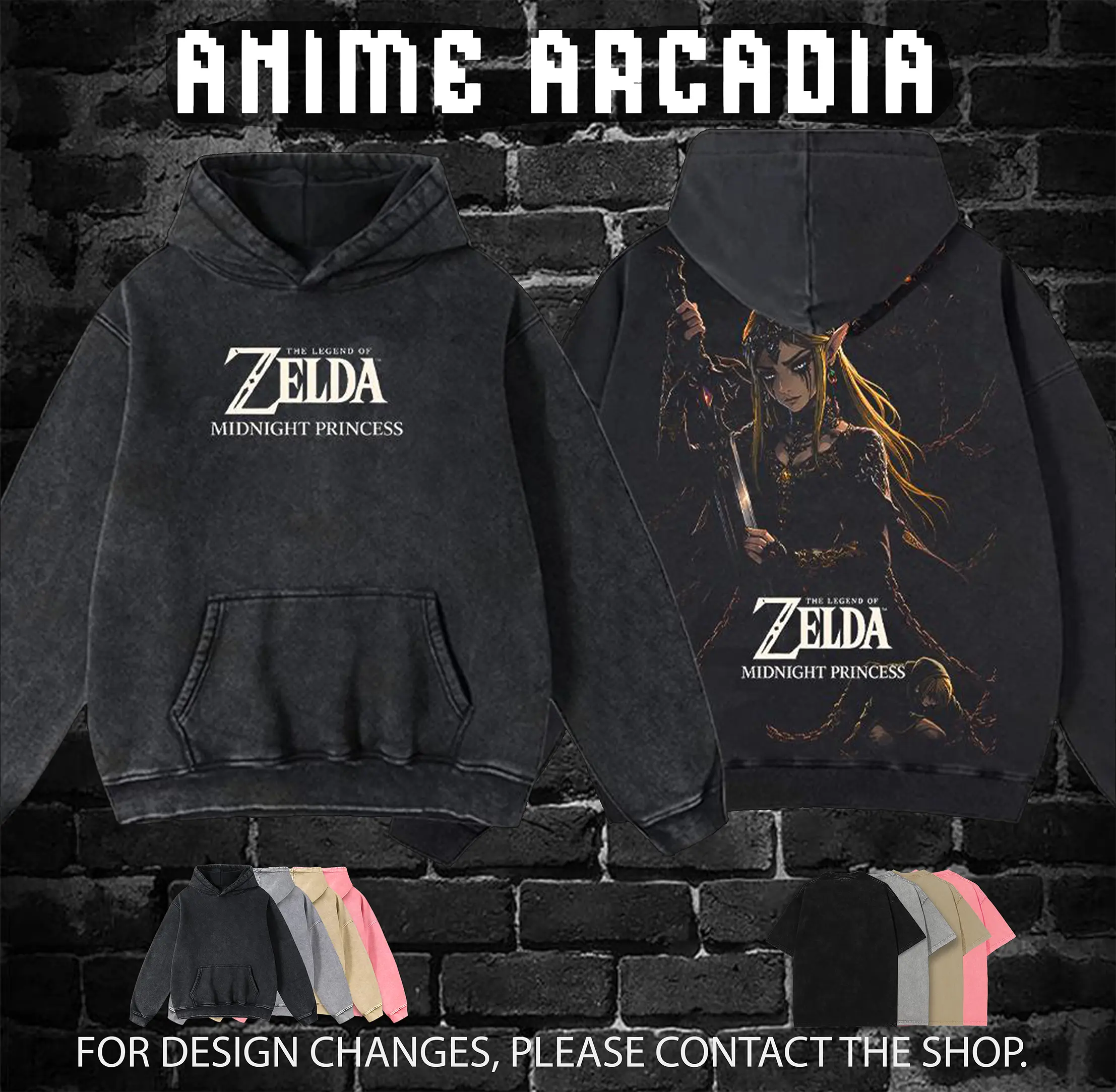 Anime Arcadia Menswear Apparel The Legend of Zelda Twilight Princess Midnight Princess Hoodie, 100% Premium Cotton, Oversized Fit, Pre-Washed, Unisex