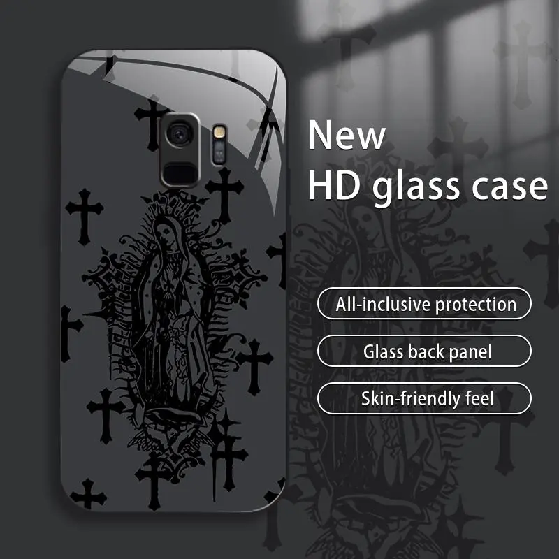 Galaxy S9 Smartphone Case, High-End Virgin Mary Image Tempered Glass Cover, Handheld Cellphone Protection for Devices, Business-Simple, Explosion-Proof, Anti-Fall, Anti-Fingerprint, Affordable, Eco-Friendly