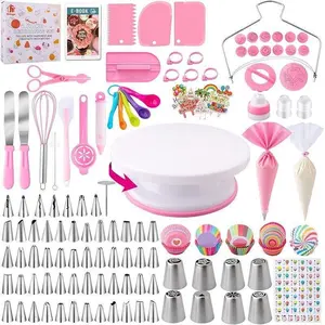 356pcs Cake Decorating Accessories Kit With Turntable Piping Tools Fondant Molds Cake Toppers Cupcake Liners Couplers Non Toxic BPA Free For Home Kitchen Bakery DIY Projects