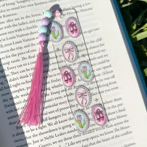 Ballet Dreams Acrylic Bookmark with Beaded Tassel Bows Tulips & Ballet Shoes Pink Tassel Design for Book Lovers