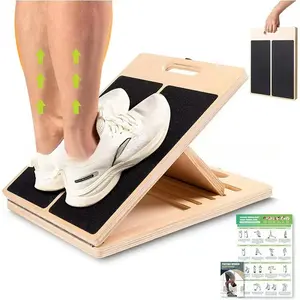 Wooden Slant Board for Calf Stretching, Portable Adjustable Calf Stretch Board with Training Poster & Resistance Bands, 300lb Weight Capacity Calf Ankle Achilles Physical Therapy Leg Exercisers