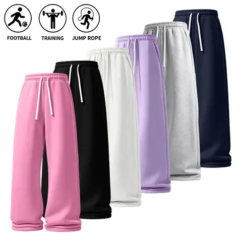 JOGWAVE Women's Casual Baggy Wide-Leg Track Pants, Solid Color, Elastic Drawstring Waistband, Comfy Gym Clothes for Outdoor Sports & Everyday Wear, Women's Clothes