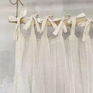 1pc Japanese Style Linen Texture Balcony Bedroom Curtain, Breathable Top Strap Design, Easy to Clean, Suitable for All Scenes, Home Decoration Curtain