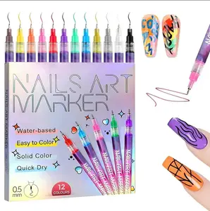 12-Colors Nail Art Pens Set, 0.5mm Fine Tip Acrylic Nail Art Markers, Quick Dry Waterproof DIY 3D Nail Design Kit for Beginners, Safe Non-Toxic, Nail Art Gift for Teen Girls & Kids