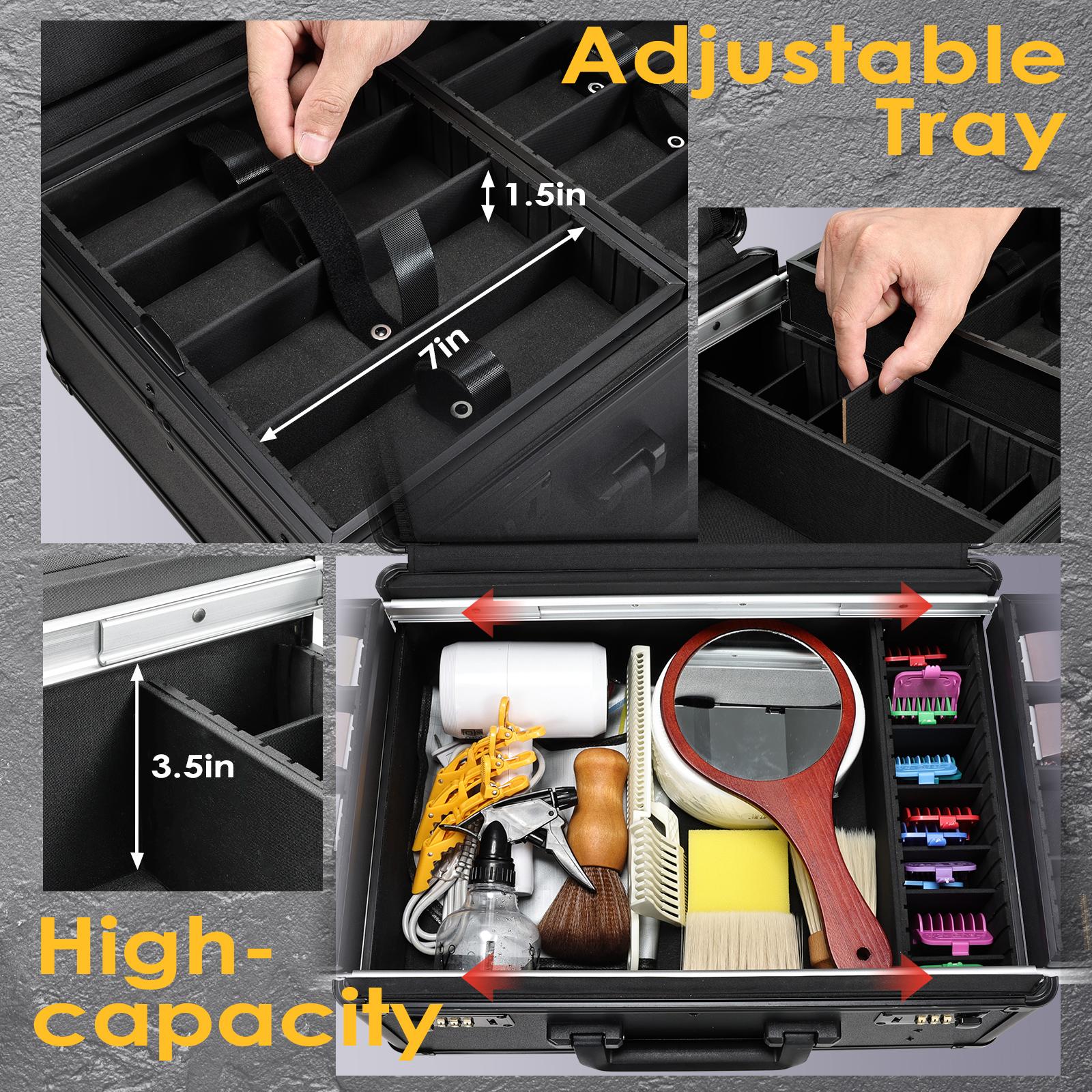 Professional Barber Case Large Hairdresser Carrying Suitcase with Combo Locks Barbers Briefcase Tool Case for Clippers and Supplies Hair Scissors Trimmer Salon Travel Organizer