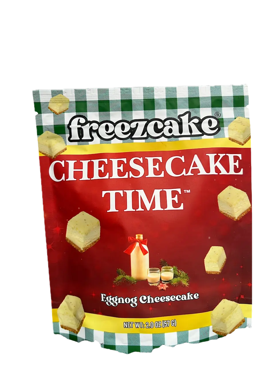 Freezcake Ambient Freeze-dried Cheesecake - Cream & Graham Cracker Base, Eggnog Flavor with Holiday Spices, 60g Festive Snack Cake, Portable Bagged Treat, Quick Rehydratable Dessert, 12-Month Cupboard Shelf Life, Picnic-Friendly for Picnics