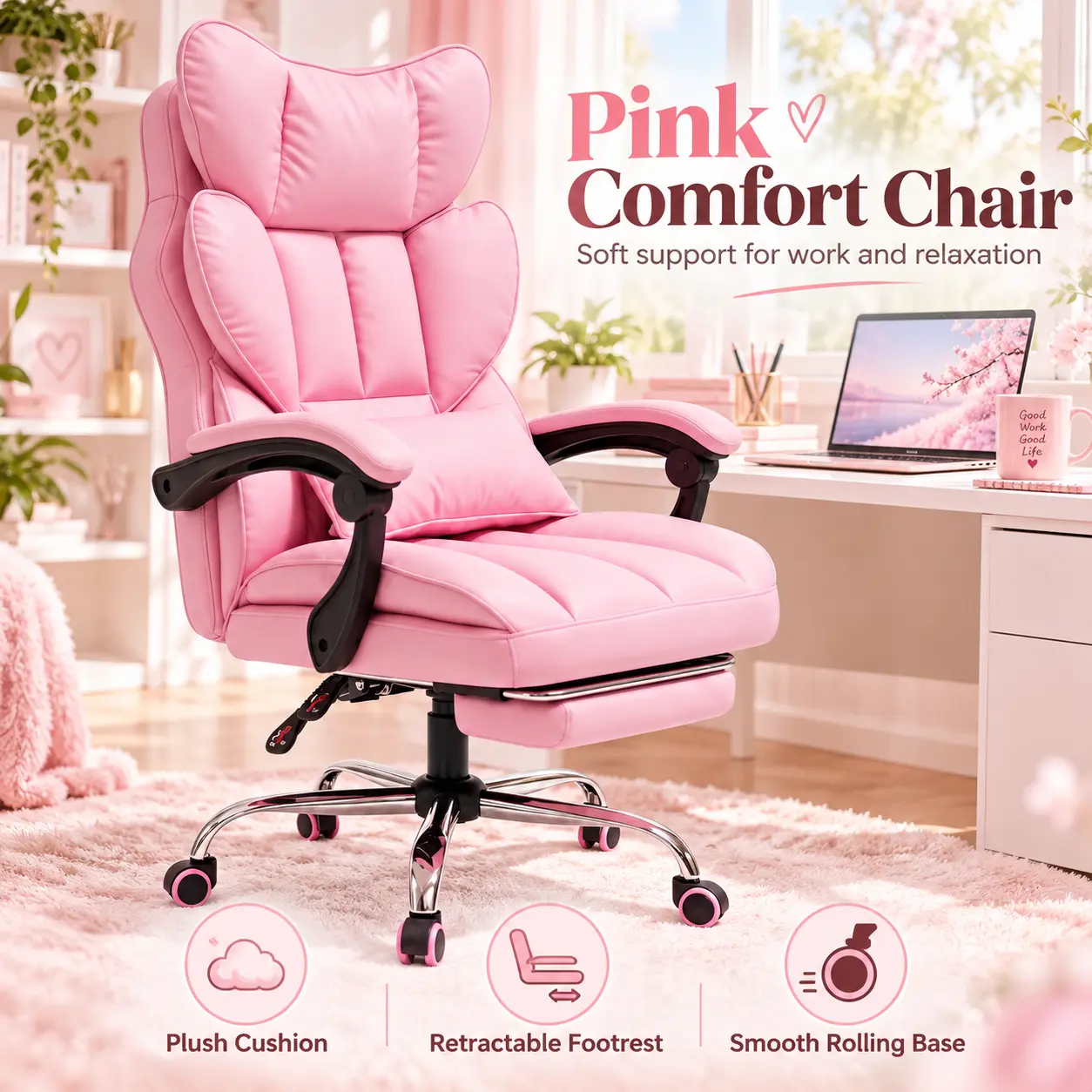 Mr IRONSTONE Big and Tall Office Chair, Pocket Spring Cushion High Back Gaming Chair with Adjustable Armrest, Lumbar Support & Footrest