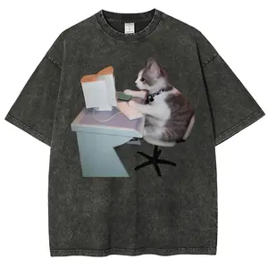 Computer Cat Network Engineer Retro Graphic Vintage Washed Tee 90s Men's Graphic Tee t Shirts Funny Graphic Tee Good Graphic Tees Graphic Tees Streetwear Outfits Men Vacation Outfits Oversized Tshirt Men