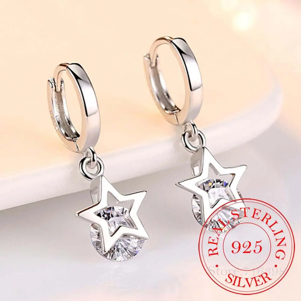 925 Sterling Silver Crystal Star Charm Stud Earrings For Women 2024 Grils Kids Wedding Gift Female pendientes mujer moda