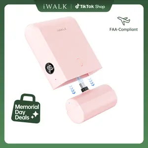 iWALK Multifunctional Power Bank, 13500mAh Compact Mobile Accessories with 4500mAh Mini Battery & 9000mAh Base Unit, USB-C In/Out Fast Charge for iPhone 16/15/14/13 Series, iPad, AirPods, Samsung Galaxy, Google Pixel, Pink Cable Connector, Charger, Portab