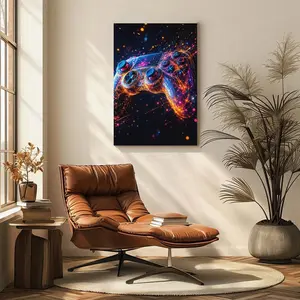 1pc Vibrant Video Game Controller Canvas Art Print - Neon Gaming Controller Canvas Wall Art – Futuristic Gamer Room Decor, Cyberpunk Gamepad Print, Colorful LED Gaming Poster, Cool Wall Art Gift for Gamers, Teens, Boys Room, Man Cave & Gaming Setup