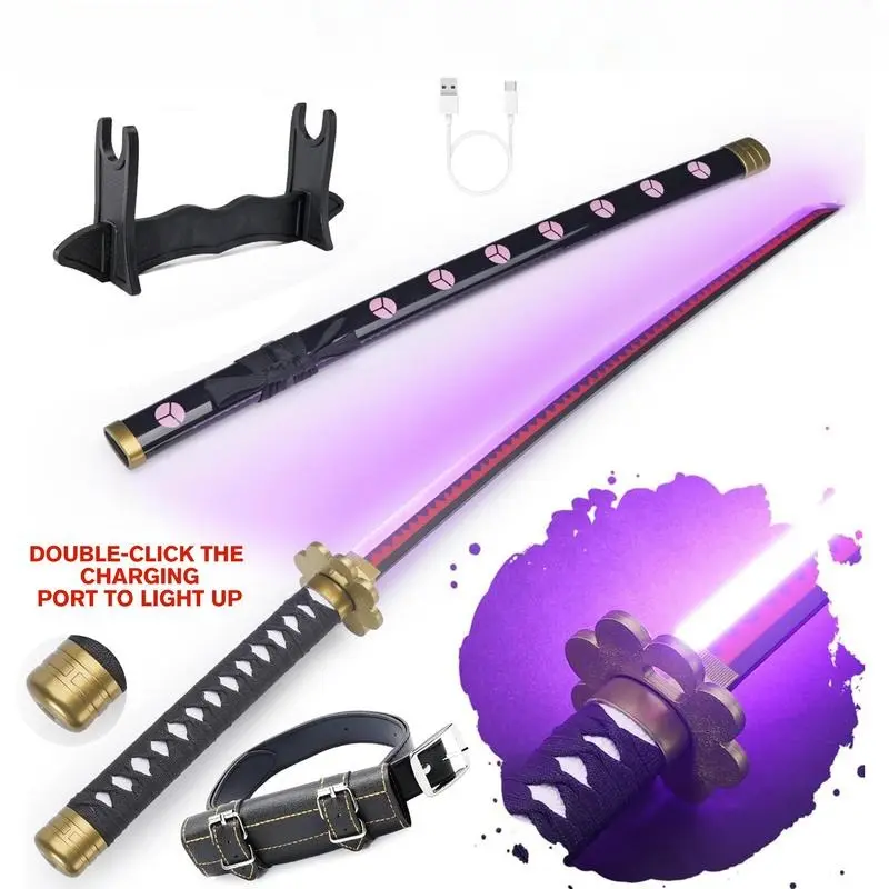 DKD Light Up Sword Shusui 40 Inches Rechargeable Pre-Assembled Plastic Anime Sword with Belt Stand & Spinner for Anime Enthusiasts Ready to Play