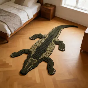 Modern Crocodile Deep Plaid Texture Patchwork Rug, Long Living Room Bedroom Carpet Mat, Washable Easy Clean Home Decor, Animal Print Rug, Animal Printed Rug